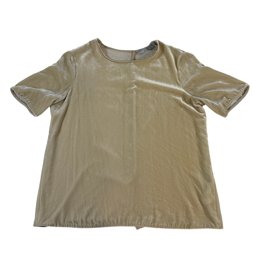 Vince Blouse Silk Velvet Short Sleeve S Gold‎ Womens Luxury Holiday Top